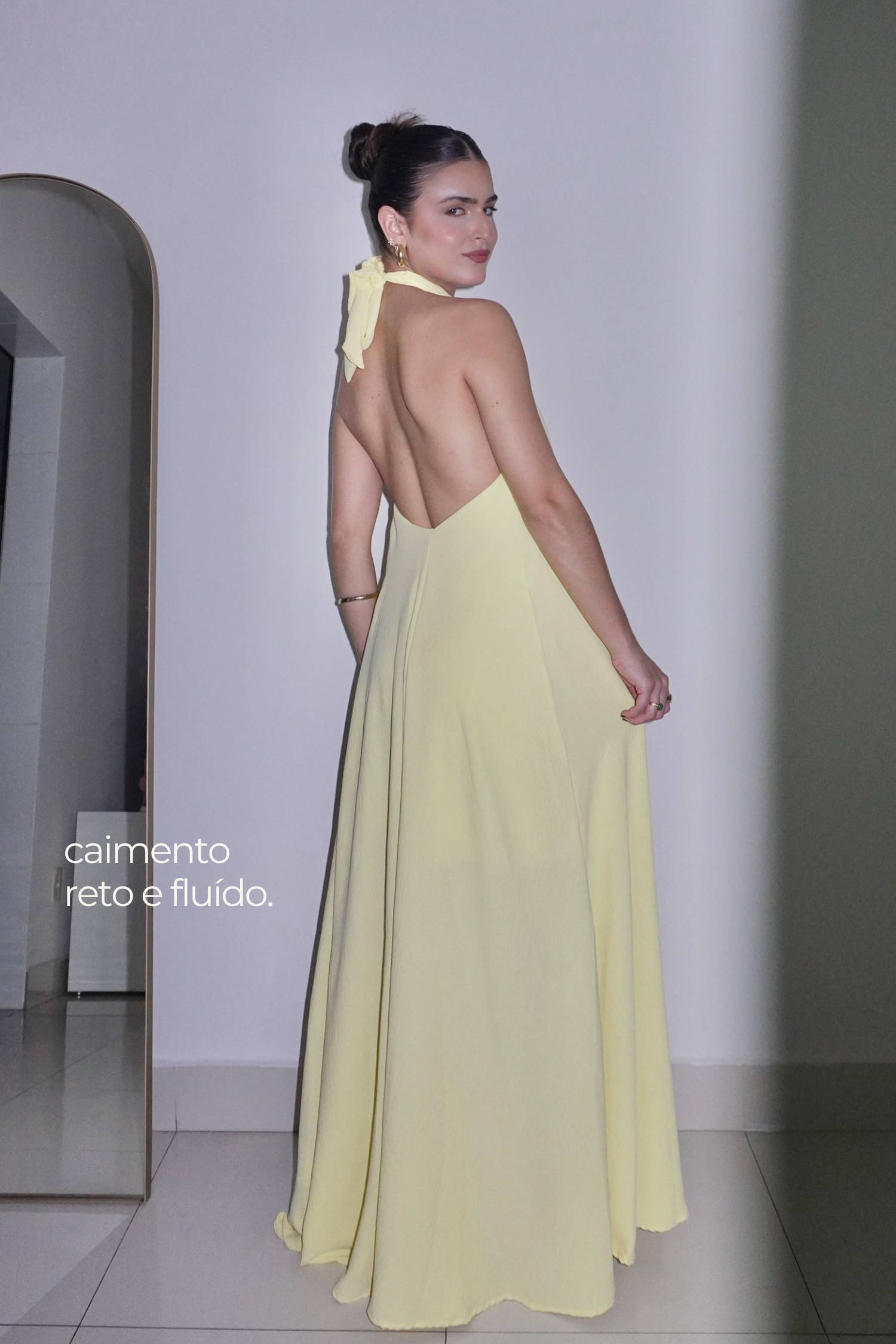 VESTIDO JADE AMARELO MANTEIGA - Longo com decote nas costas
