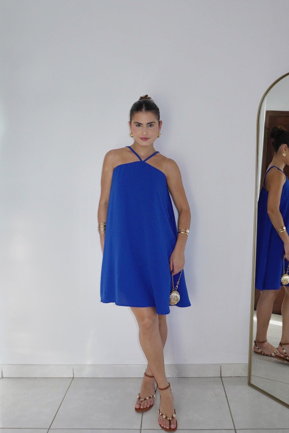 VESTIDO CELESTE AZUL ROYAL - Curto com alça regulável