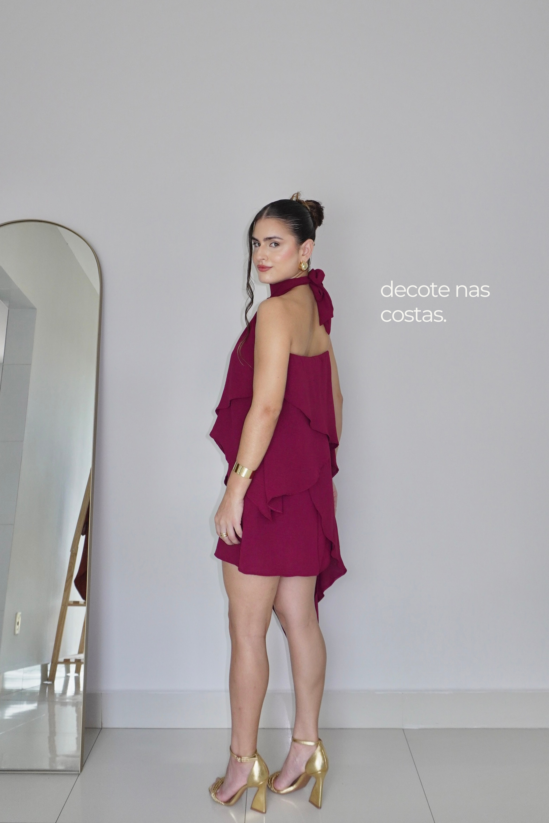 VESTIDO SOL MARSALA - Curto com babados