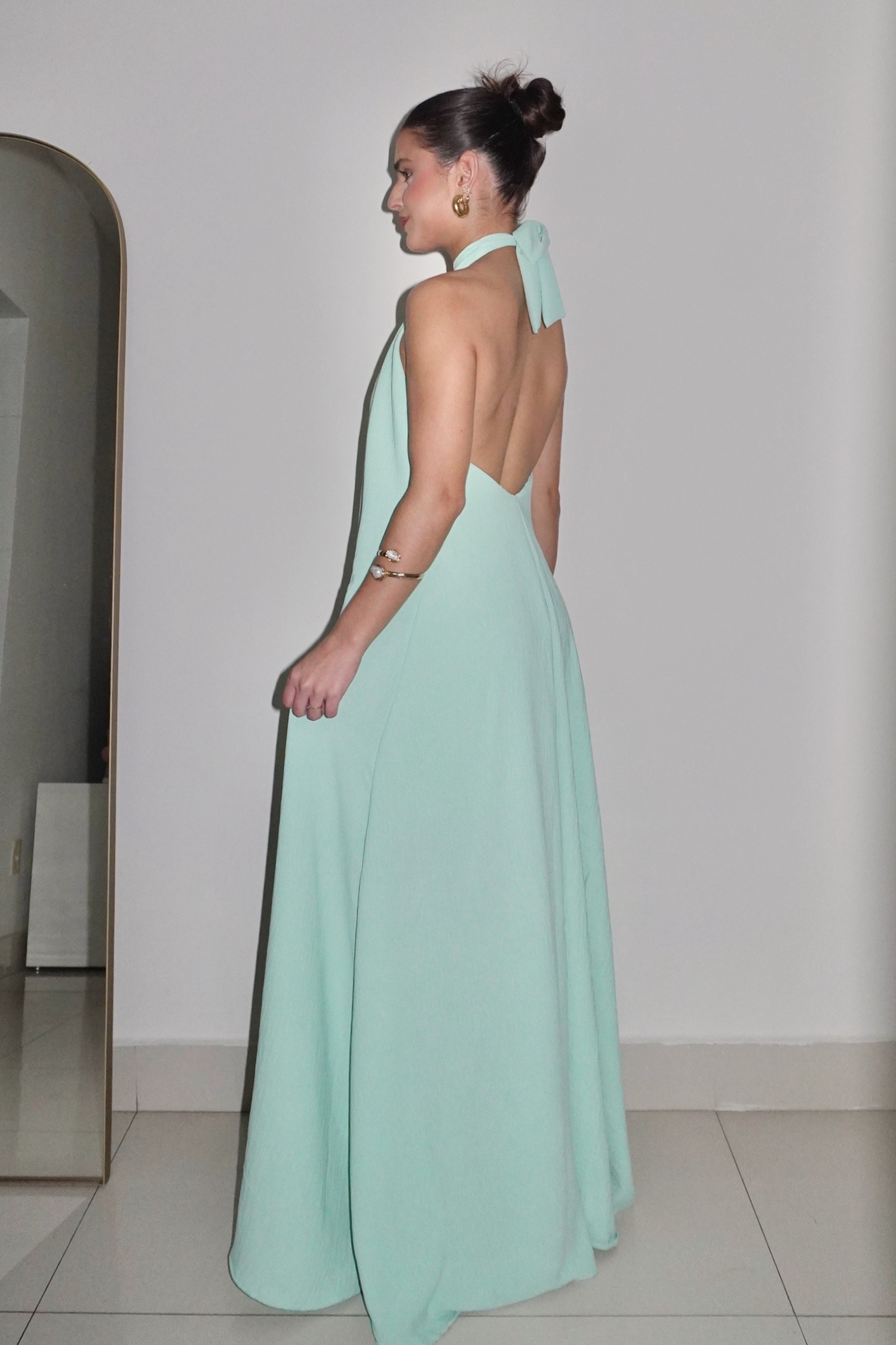 VESTIDO JADE AZUL TIFFANY - Longo com decote nas costas