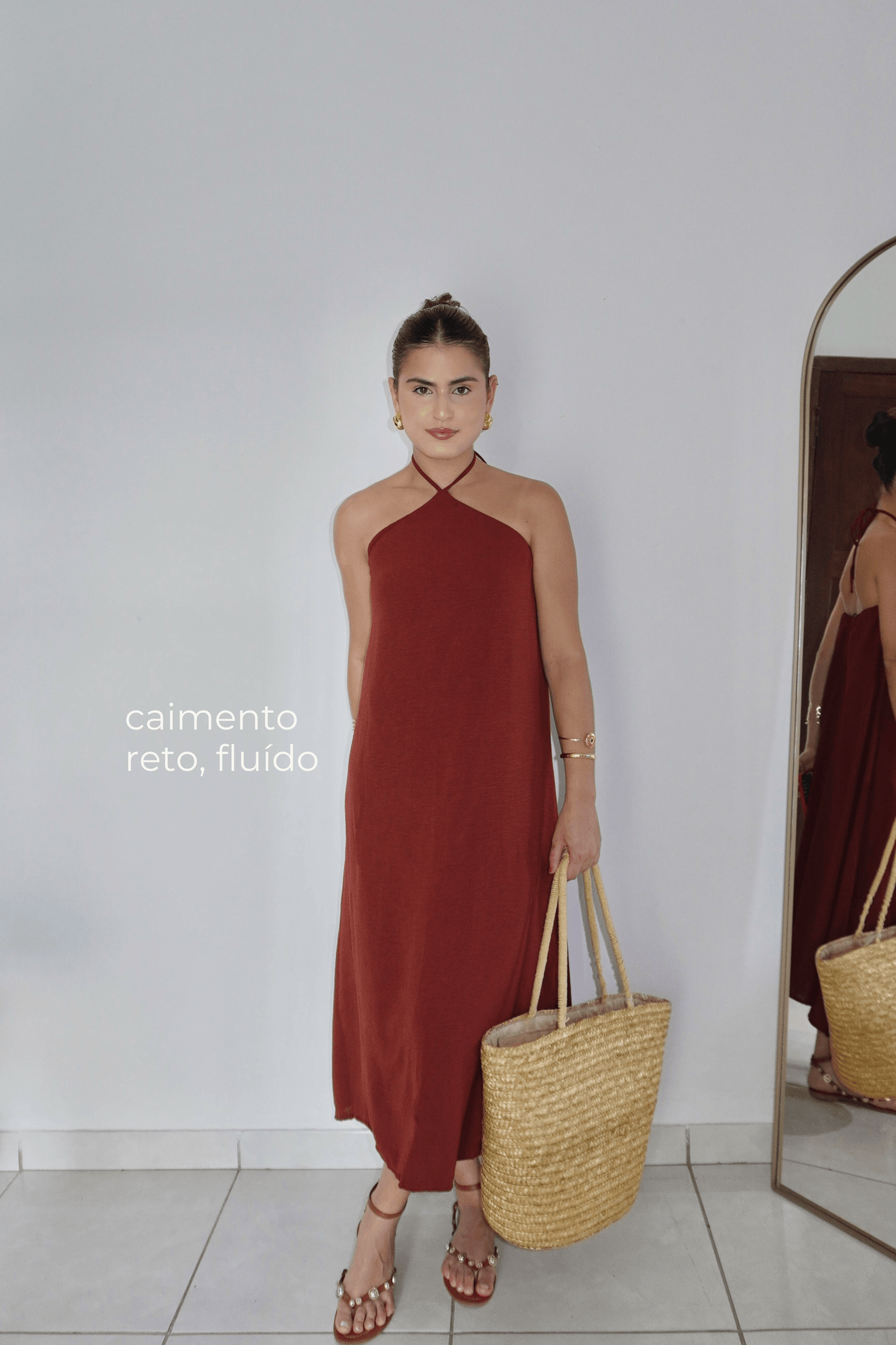 VESTIDO CLÉO MARROM QUENTE - Midi com caimento reto