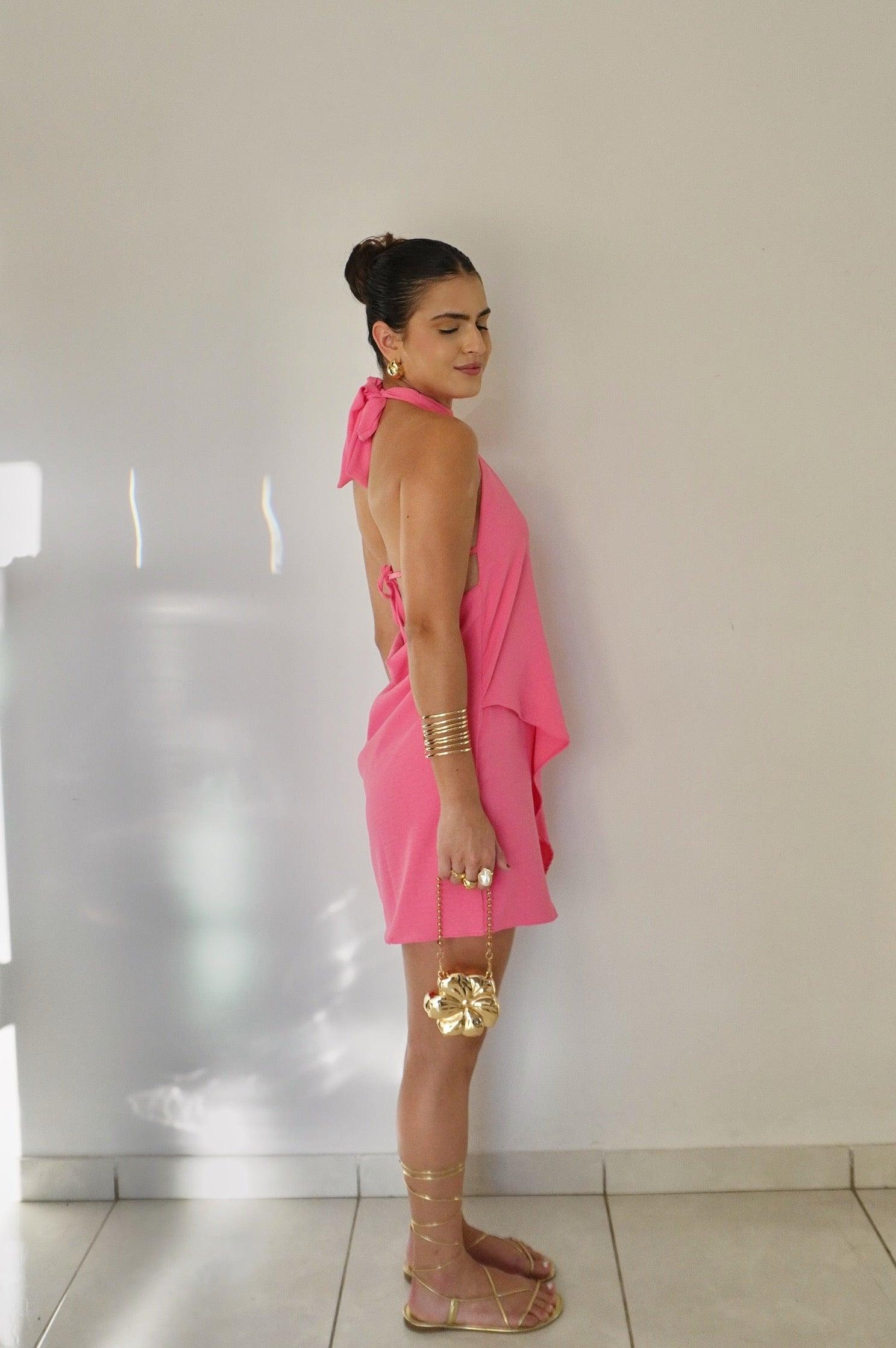 VESTIDO BRISA ROSA - Curto com decote nas costas