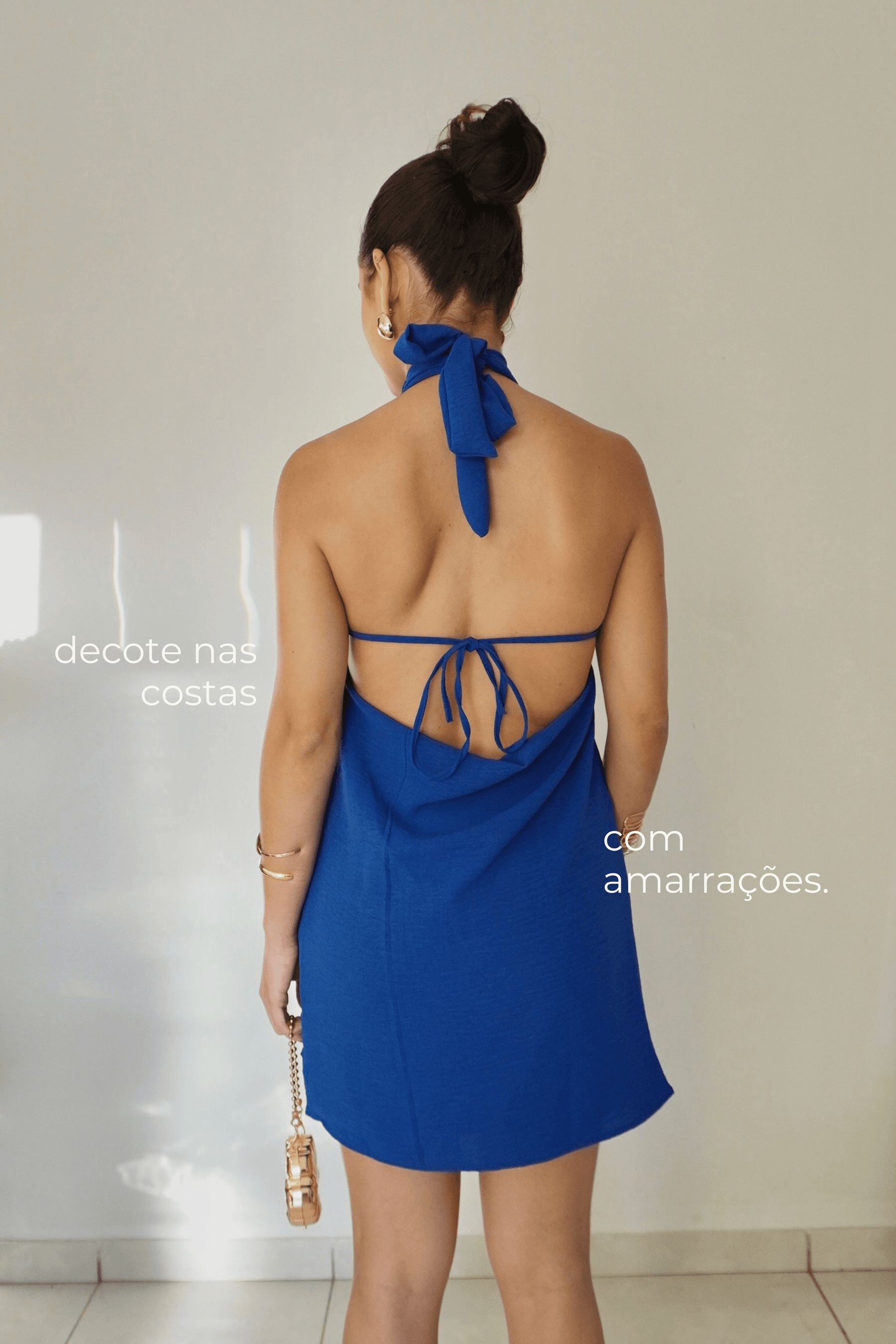 VESTIDO BRISA AZUL ROYAL - Curto com decote nas costas