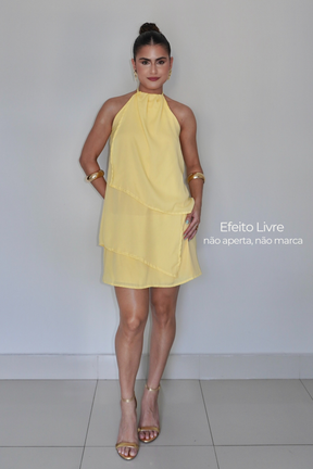 VESTIDO QUARTZO AMARELO MANTEIGA - Efeito Livre, curto com camadas