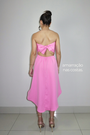 VESTIDO SOFI ROSA BEBÊ - Curto tomara que caia com cauda