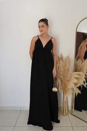 VESTIDO JANE PRETO - Longo com Decote em V