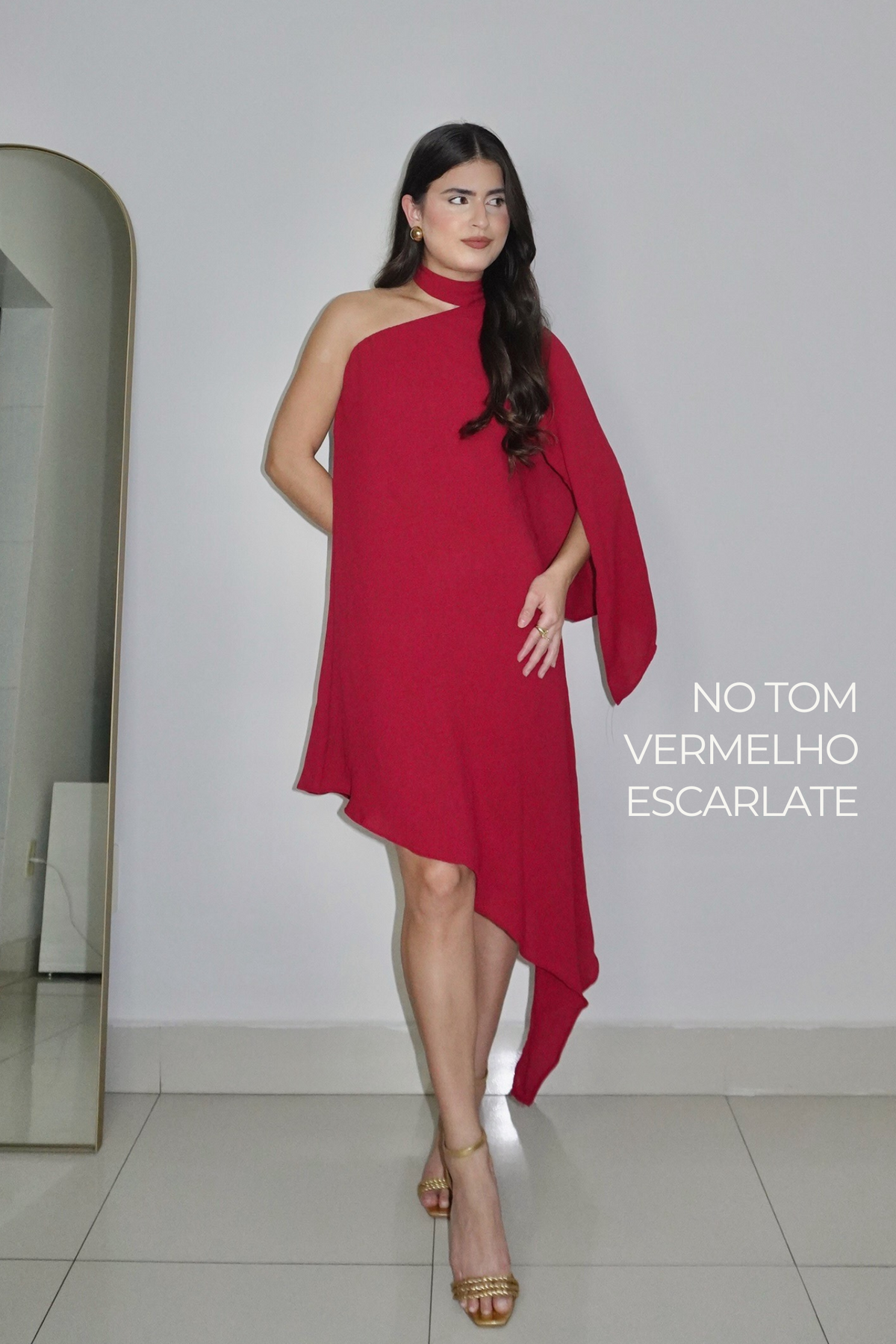 VESTIDO HELENA VERMELHO ESCARLATE - Curto assimétrico