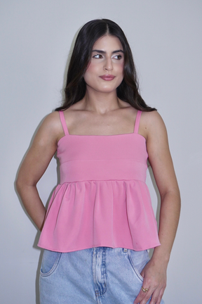 BLUSA ELLA PEPLUM ROSA BEBÊ - Com alça regulável e zíper na lateral