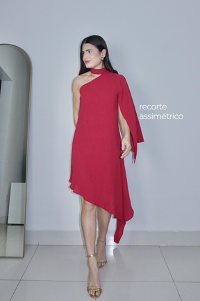 VESTIDO HELENA VERMELHO ESCARLATE - Curto assimétrico