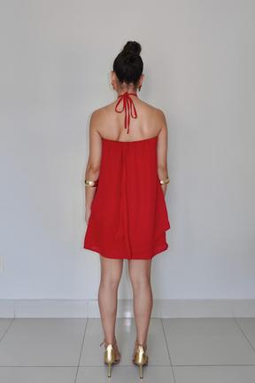 VESTIDO QUARTZO VERMELHO - Efeito Livre, curto com camadas