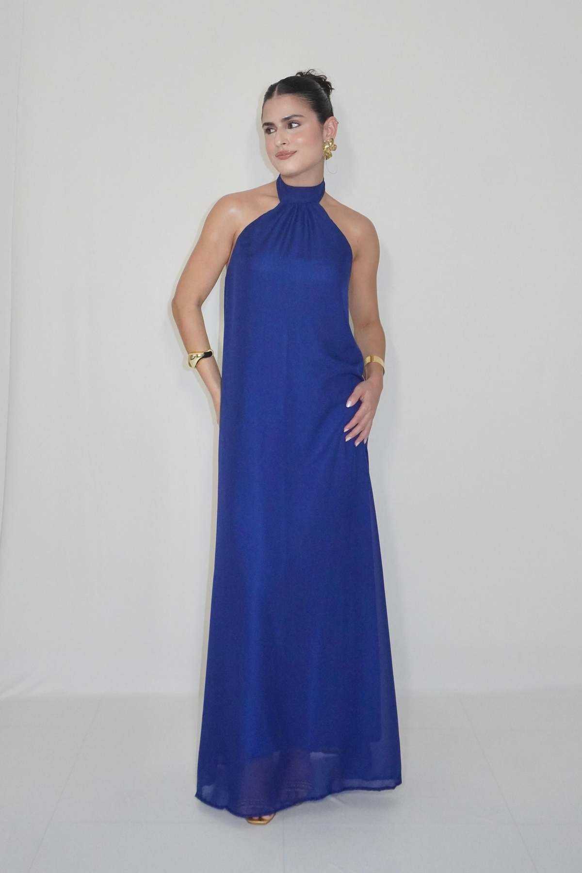 VESTIDO JADE AZUL MARINHO - Longo fluido com decote nas costas