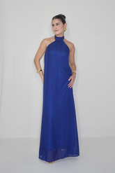 VESTIDO JADE AZUL MARINHO - Longo fluido com decote nas costas