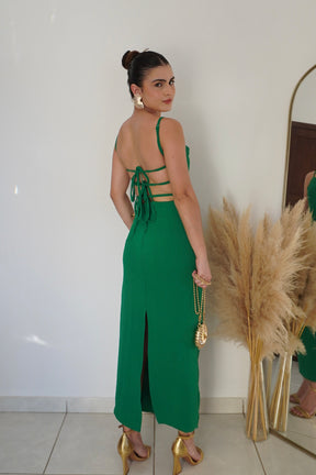 VESTIDO JASMIN VERDE - Decote nas Costas Midi