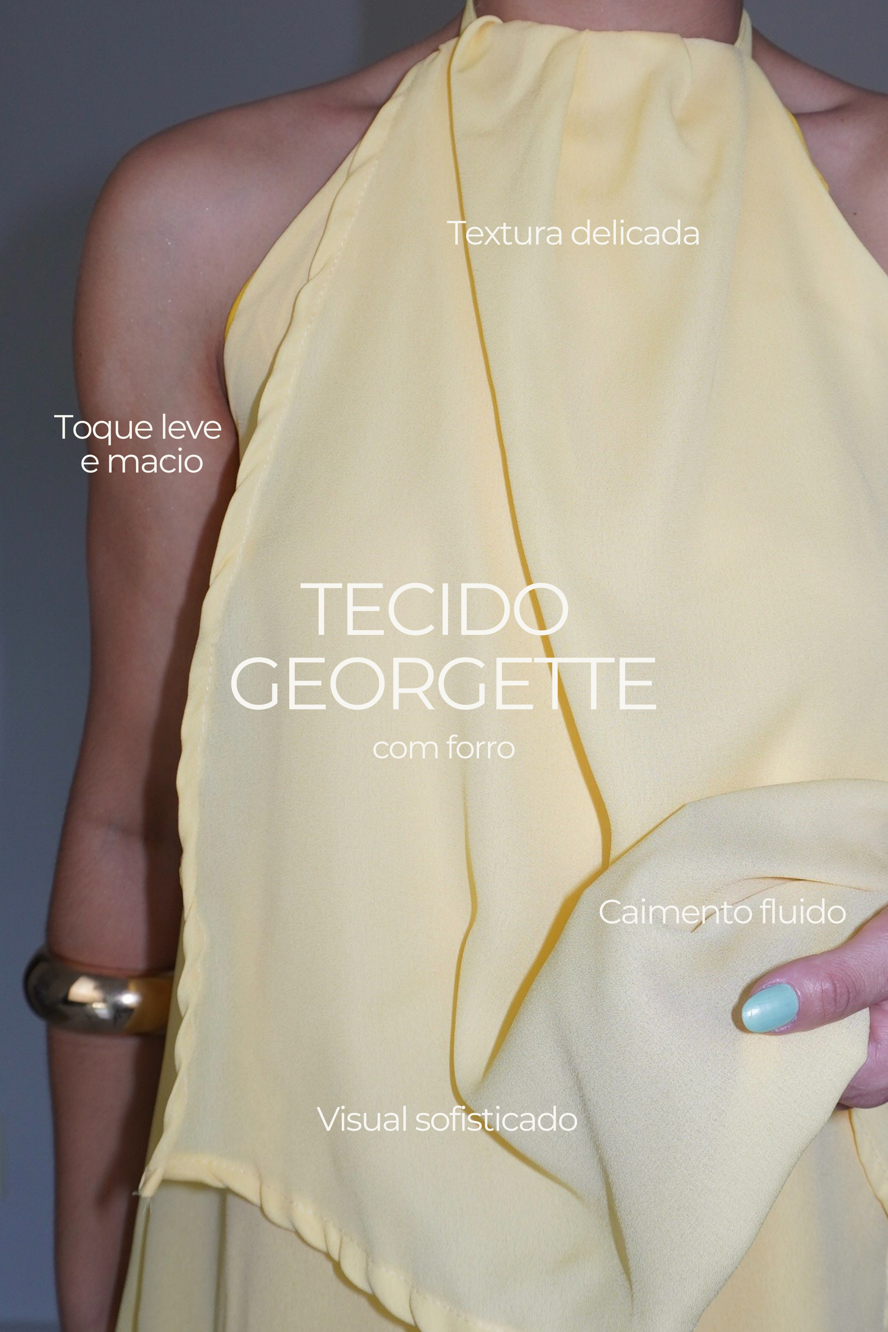 VESTIDO QUARTZO AMARELO MANTEIGA - Efeito Livre, curto com camadas