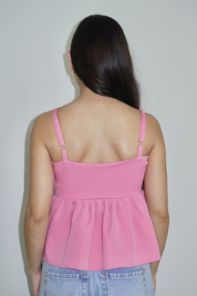BLUSA ELLA PEPLUM ROSA BEBÊ - Com alça regulável e zíper na lateral