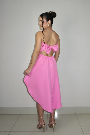 VESTIDO SOFI ROSA BEBÊ - Curto tomara que caia com cauda