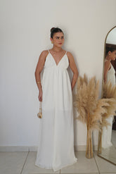 VESTIDO JANE BRANCO - Longo com Decote em V