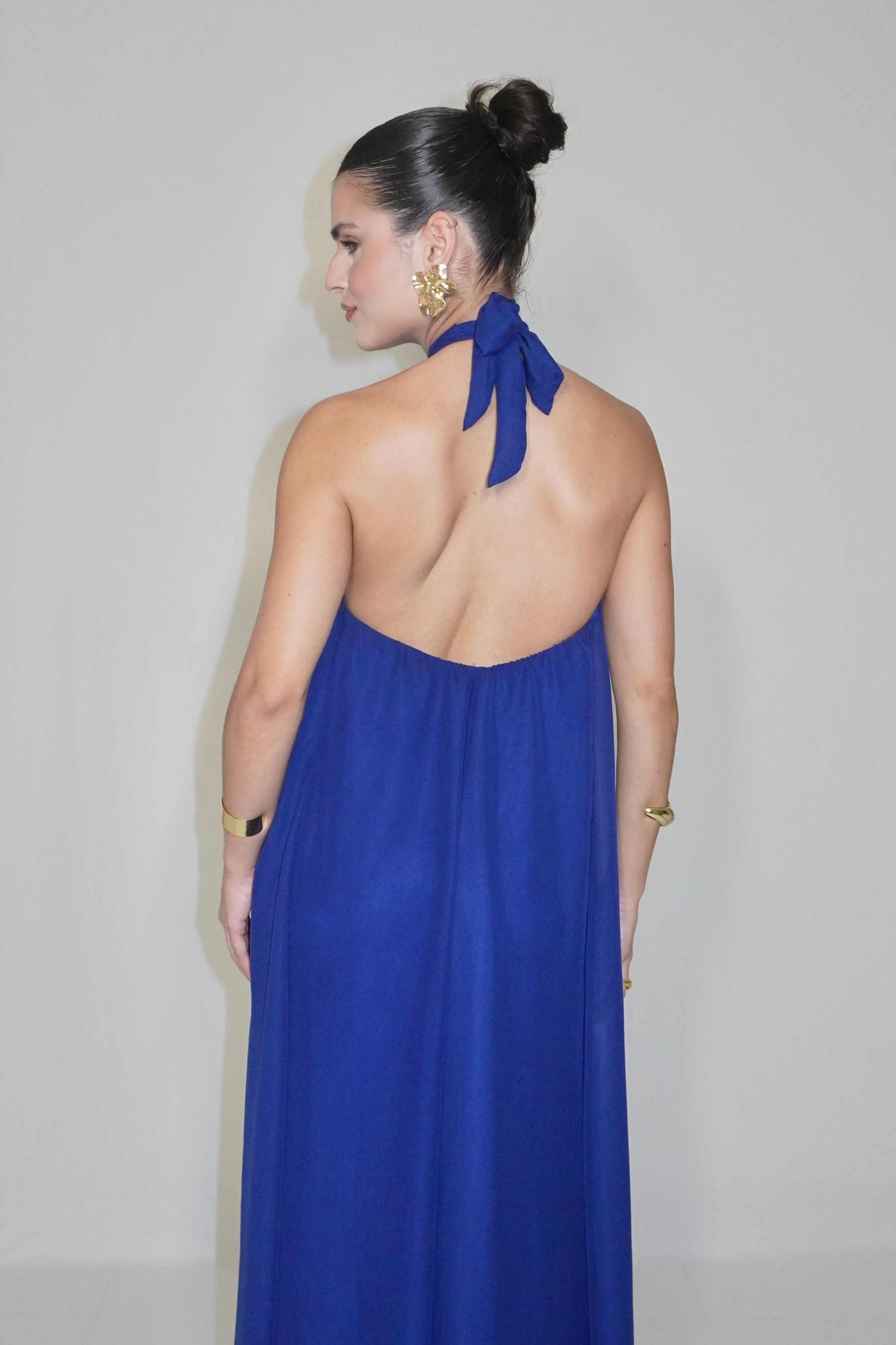 VESTIDO JADE AZUL MARINHO - Longo fluido com decote nas costas