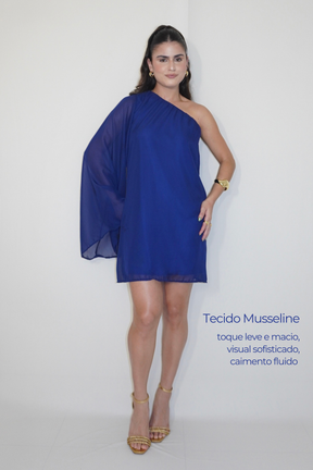 VESTIDO NINA AZUL MARINHO - Curto com manga única, efeito fluido