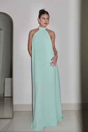 VESTIDO JADE AZUL TIFFANY - Longo com decote nas costas