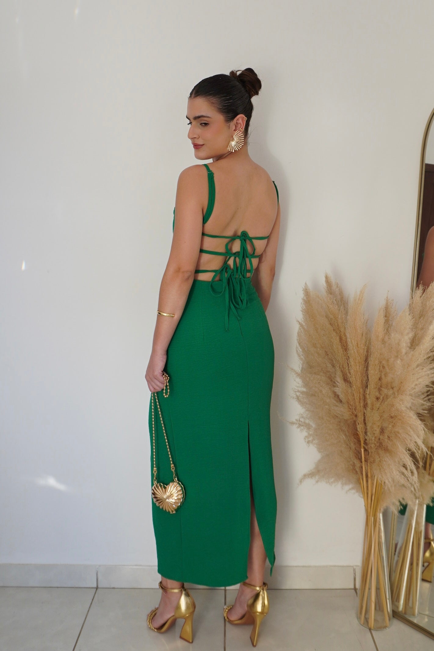 VESTIDO JASMIN VERDE - Decote nas Costas Midi