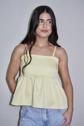 BLUSA ELLA PEPLUM AMARELO MANTEIGA - Com alça regulável e zíper na lateral