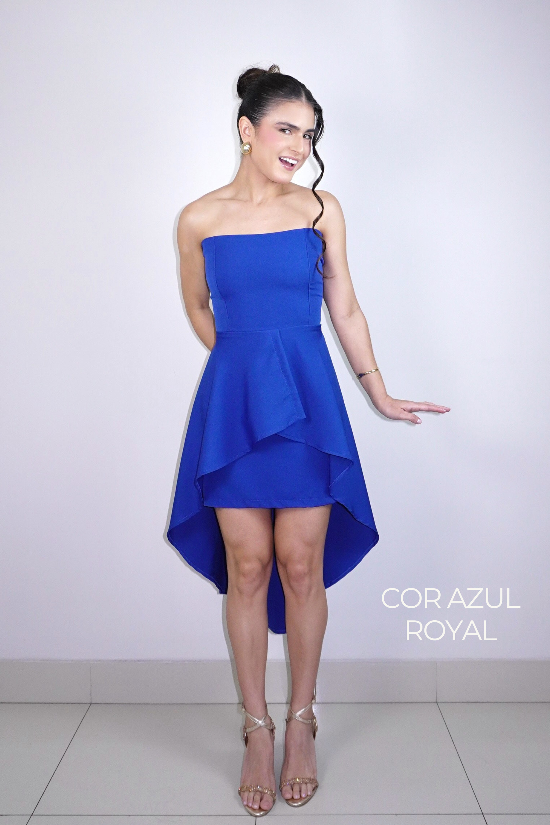 VESTIDO SOFI AZUL ROYAL - Curto tomara que caia com cauda