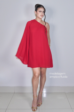 VESTIDO NINA VERMELHO - Curto com manga única, efeito fluido