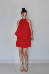 VESTIDO QUARTZO VERMELHO - Efeito Livre, curto com camadas