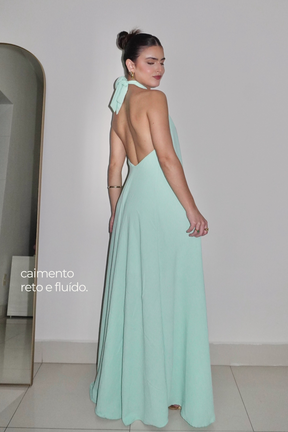 VESTIDO JADE AZUL TIFFANY - Longo com decote nas costas
