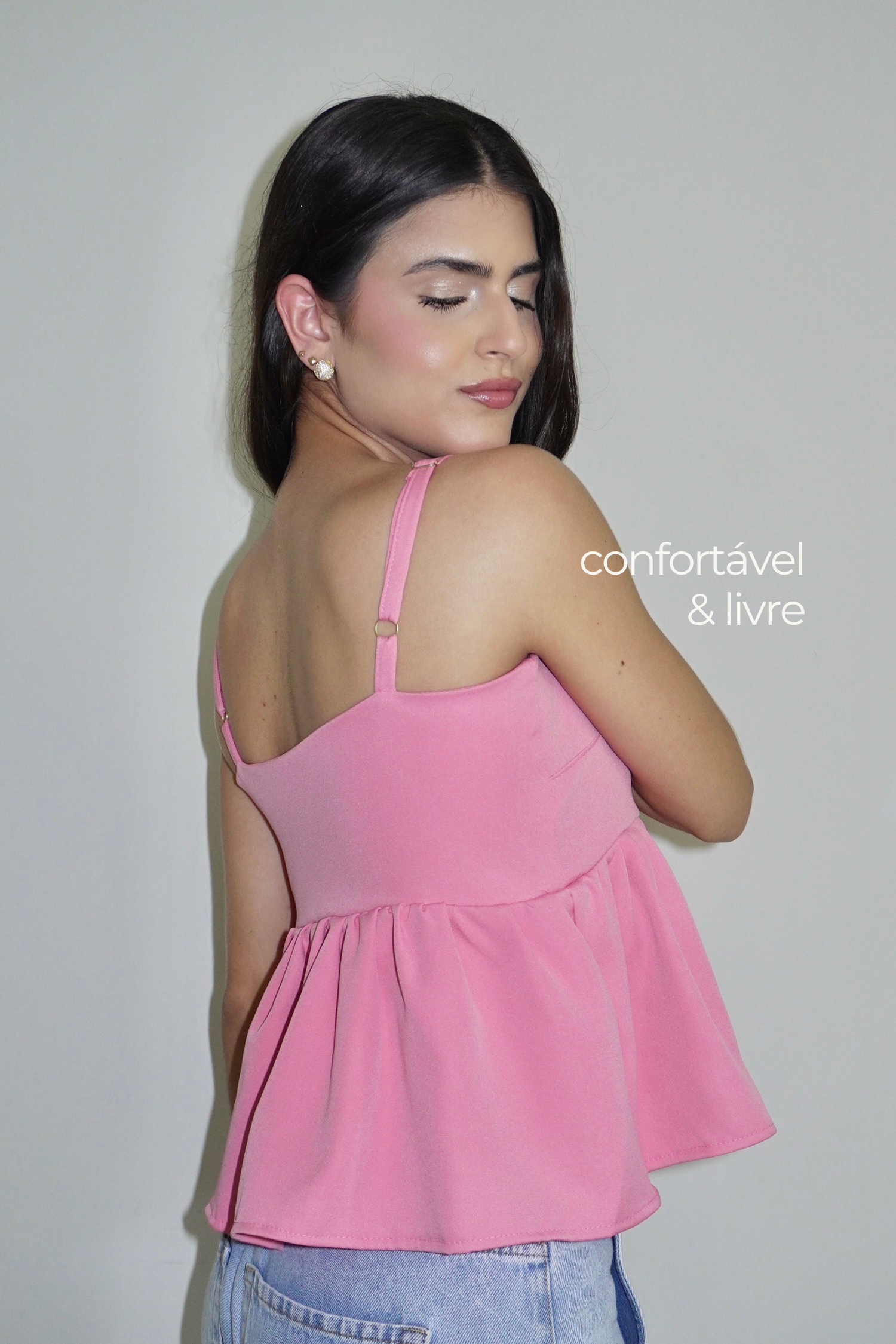BLUSA ELLA PEPLUM ROSA BEBÊ - Com alça regulável e zíper na lateral