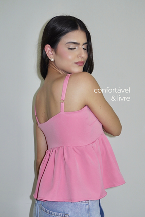 BLUSA ELLA PEPLUM ROSA BEBÊ - Com alça regulável e zíper na lateral