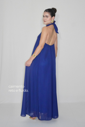 VESTIDO JADE AZUL MARINHO - Longo fluido com decote nas costas