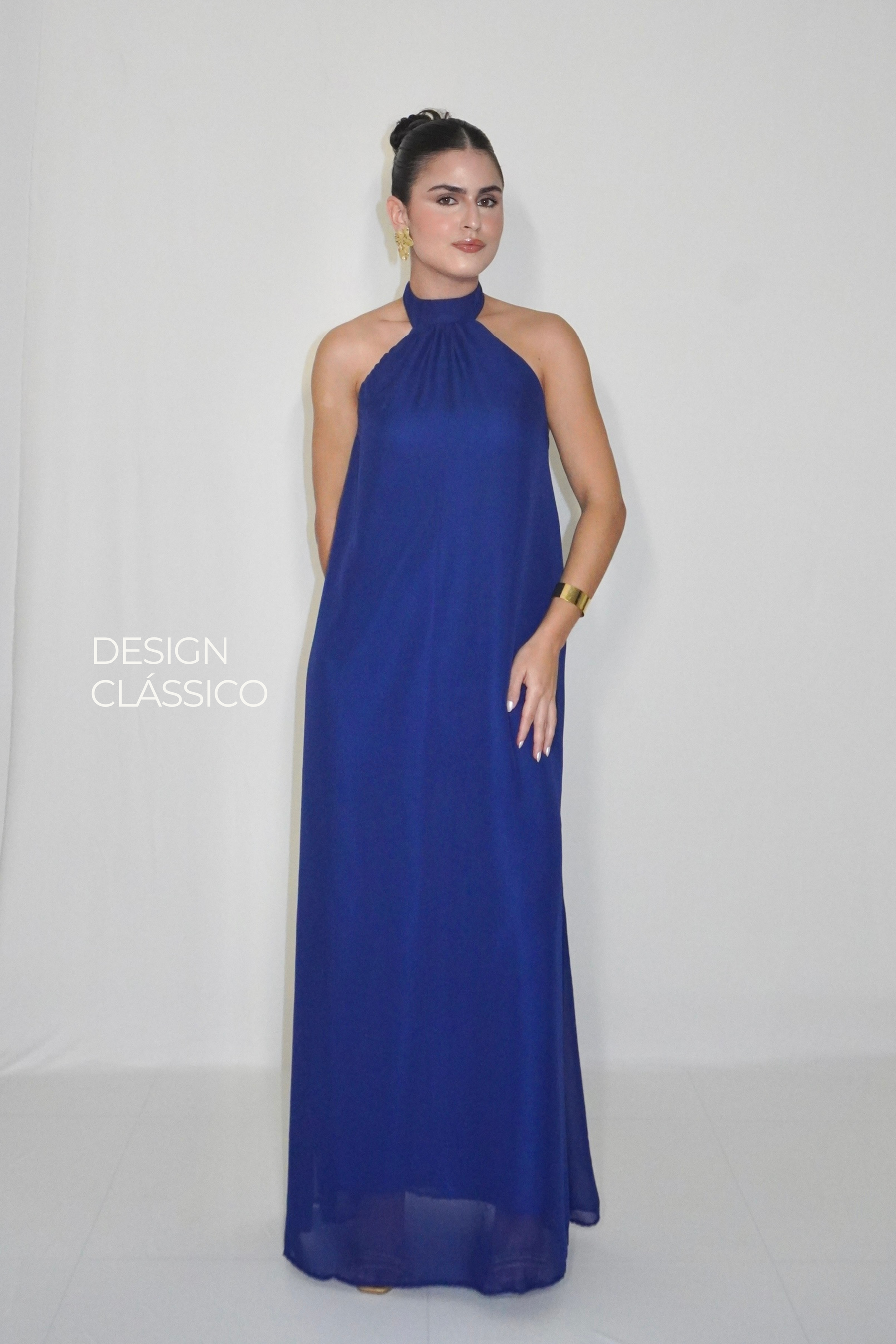 VESTIDO JADE AZUL MARINHO - Longo fluido com decote nas costas
