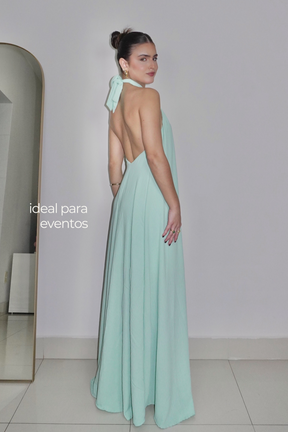 VESTIDO JADE AZUL TIFFANY - Longo com decote nas costas
