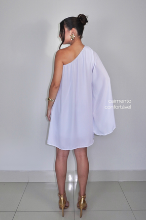 VESTIDO NINA BRANCO - Curto com manga única, efeito fluido
