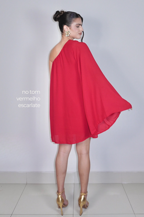VESTIDO NINA VERMELHO - Curto com manga única, efeito fluido