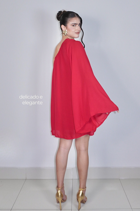 VESTIDO NINA VERMELHO - Curto com manga única, efeito fluido