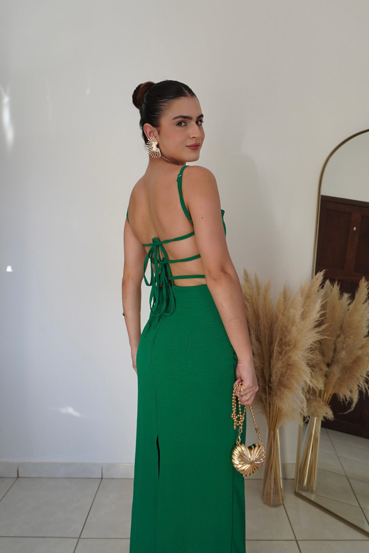 VESTIDO JASMIN VERDE - Decote nas Costas Midi