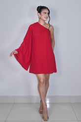 VESTIDO NINA VERMELHO - Curto com manga única, efeito fluido