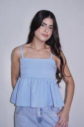 BLUSA ELLA PEPLUM AZUL BEBÊ - Com alça regulável e zíper na lateral