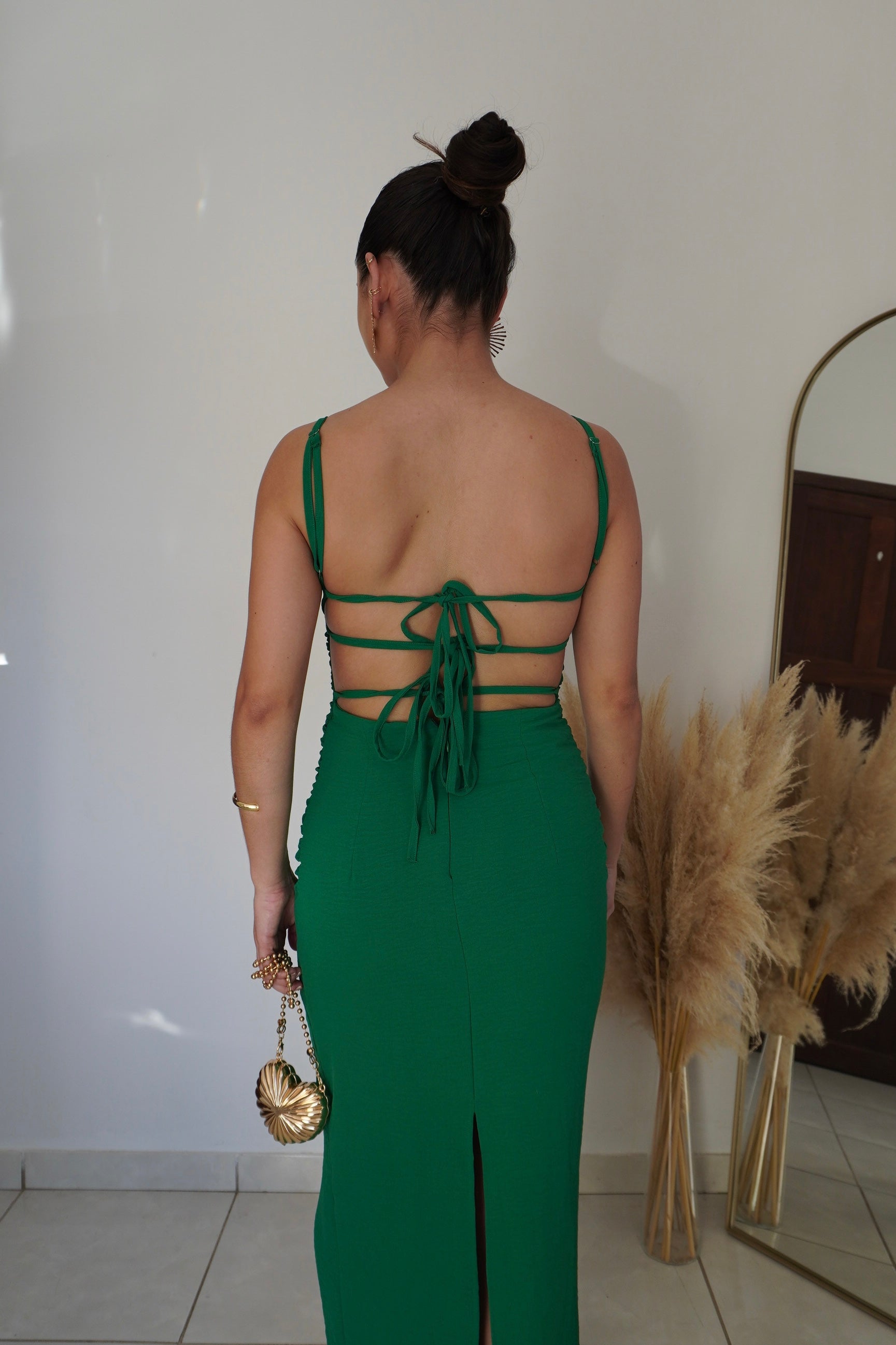 VESTIDO JASMIN VERDE - Decote nas Costas Midi