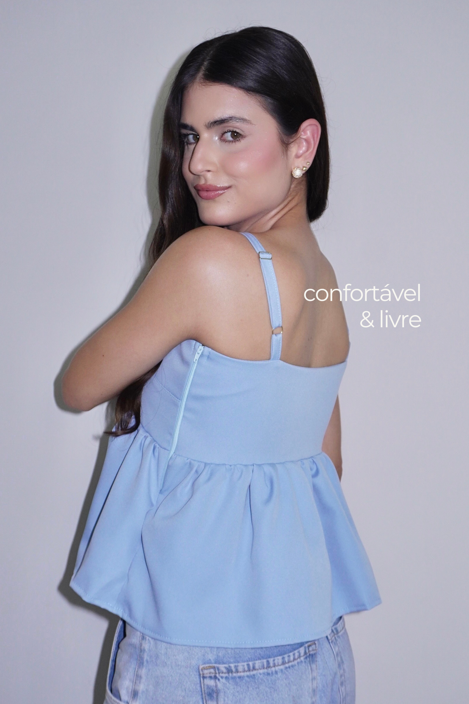 BLUSA ELLA PEPLUM AZUL BEBÊ - Com alça regulável e zíper na lateral