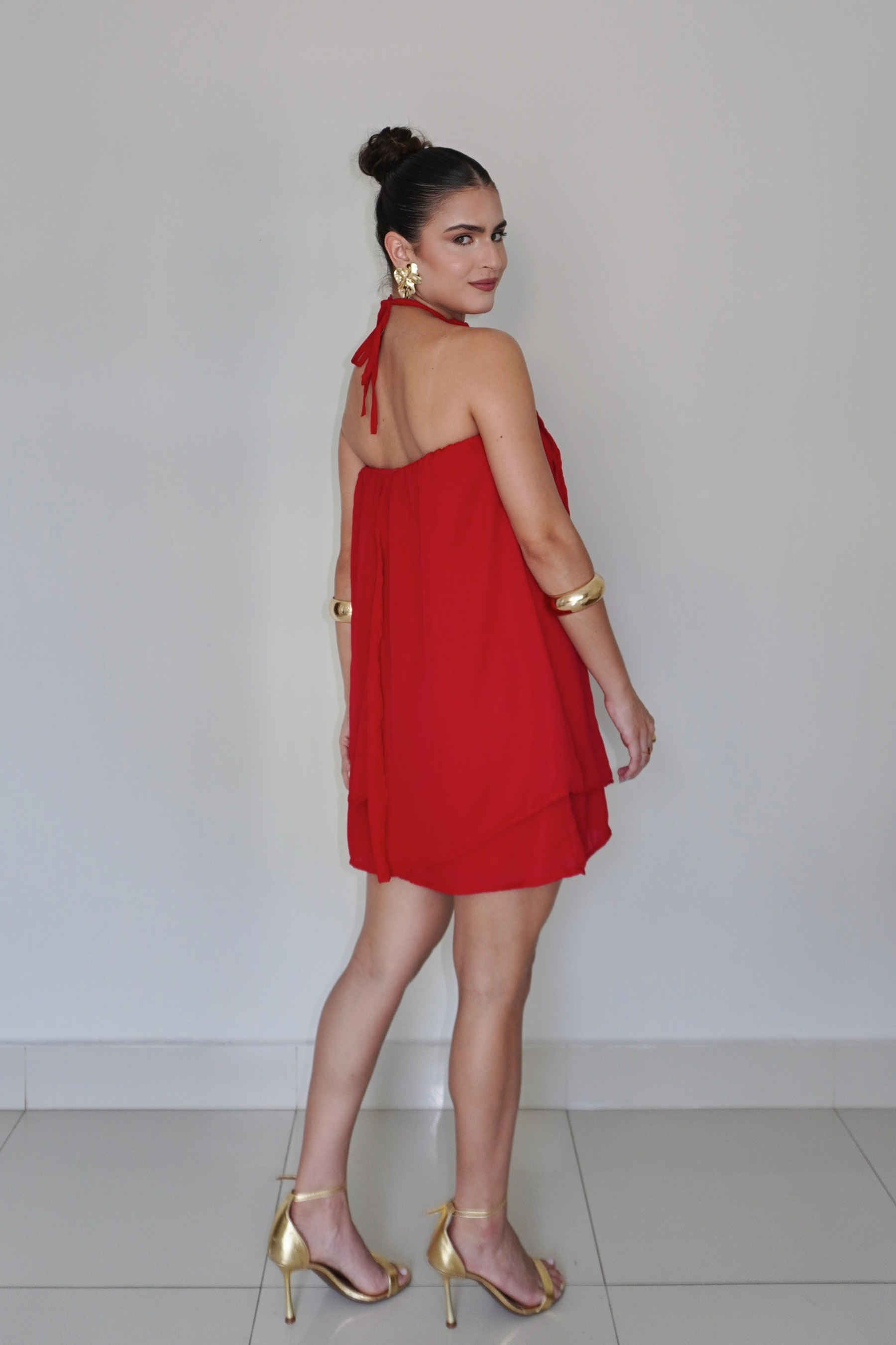VESTIDO QUARTZO VERMELHO - Efeito Livre, curto com camadas
