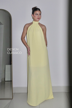 VESTIDO JADE AMARELO MANTEIGA - Longo com decote nas costas