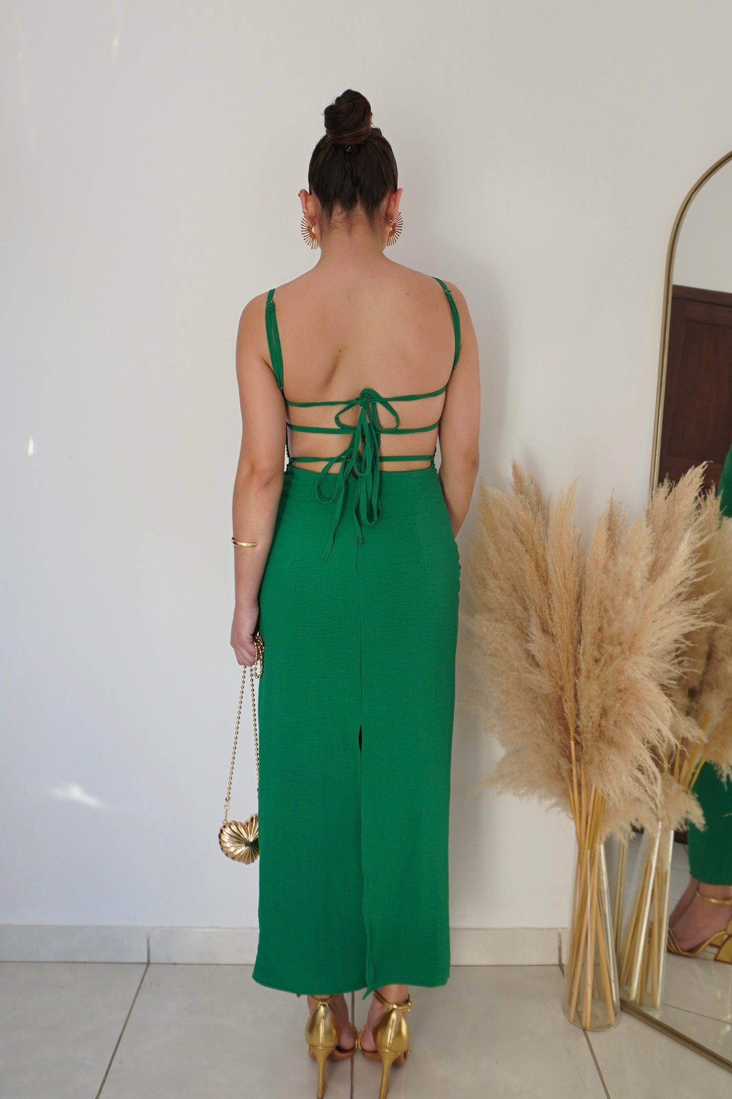 VESTIDO JASMIN VERDE - Decote nas Costas Midi