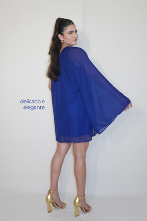 VESTIDO NINA AZUL MARINHO - Curto com manga única, efeito fluido