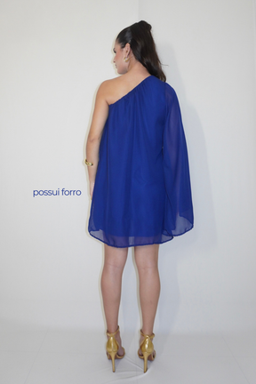 VESTIDO NINA AZUL MARINHO - Curto com manga única, efeito fluido