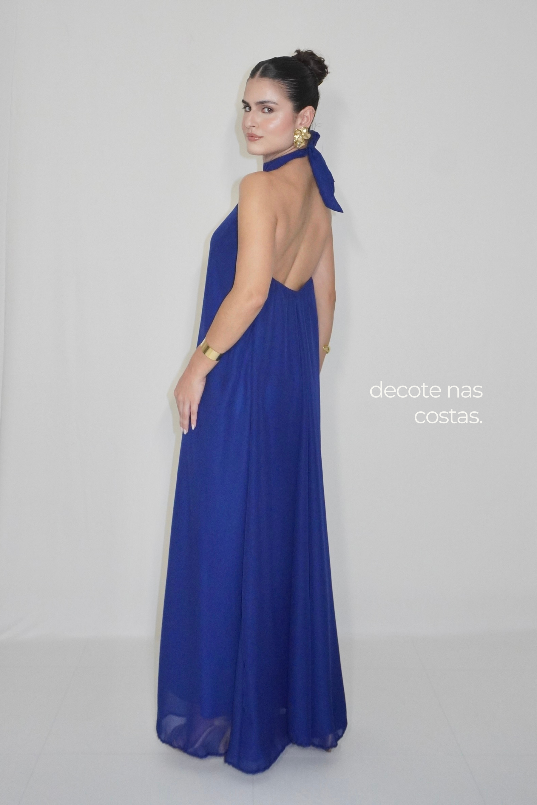 VESTIDO JADE AZUL MARINHO - Longo fluido com decote nas costas