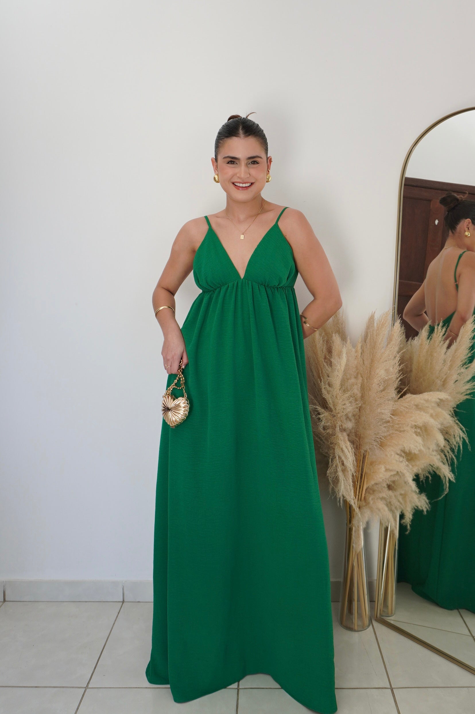 VESTIDO JANE VERDE - Longo com Decote em V